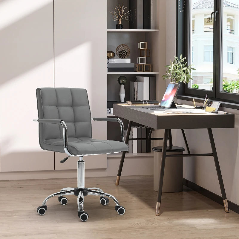 Vinsetto Grey PU Leather Office Desk Chair - Adjustable Mid Back Computer Chair with Armrests & Swivel Wheels