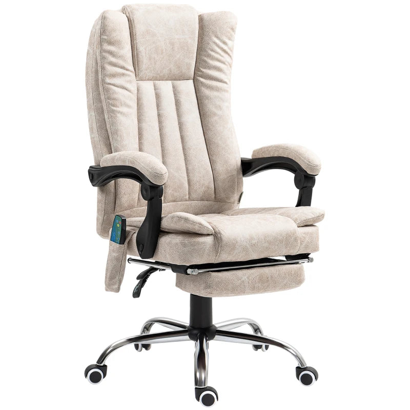 Vinsetto Cream White Vibrating Massage Office Chair with Heat, Adjustable Height & Footrest - Ergonomic Desk Chair