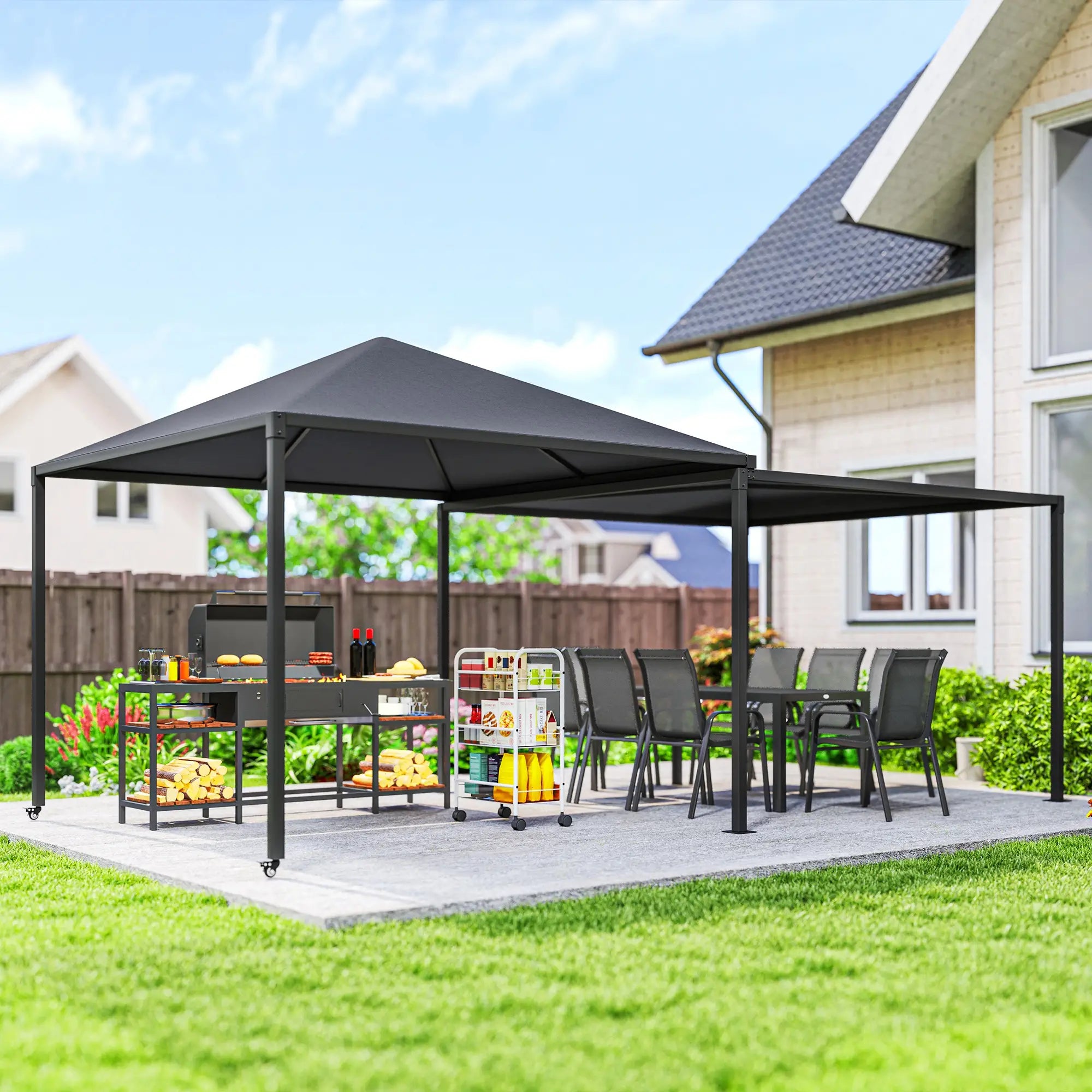 Extendable Metal Hard Top Gazebo with Wheels, UPF30+