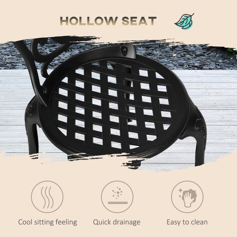 3 Piece Black Cast Aluminium Garden Bistro Set with Umbrella Hole - Outdoor Furniture for Balcony, Porch, Patio