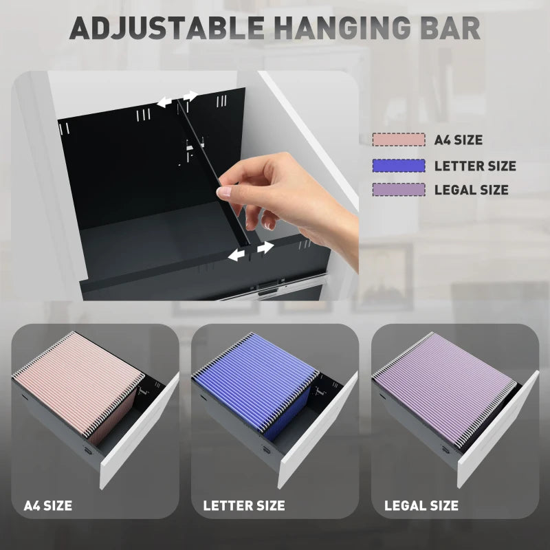 Vinsetto Lockable Metal Mobile File Cabinet with Wheels - 2 Drawer Compact Under Desk Storage for A4 & Legal Files, White