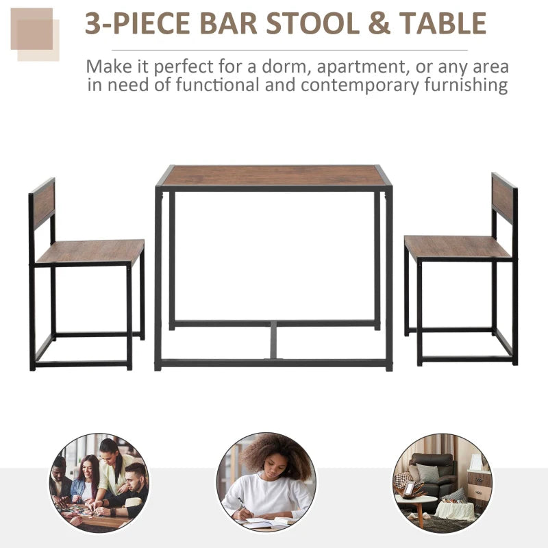 Compact Dining Table and Chairs Set for Small Spaces - Rectangular Steel Frame with Natural Finish - Ideal for Kitchens