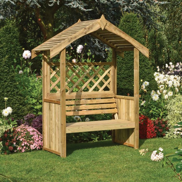 Wooden Garden Arbour With Triangular Roof
