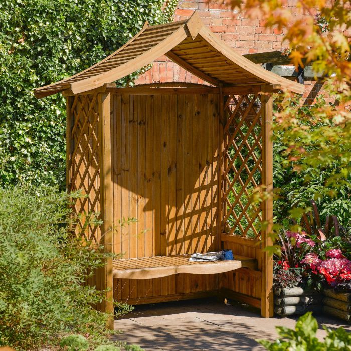 Wooden Garden Arbour With Open Lattice Sides