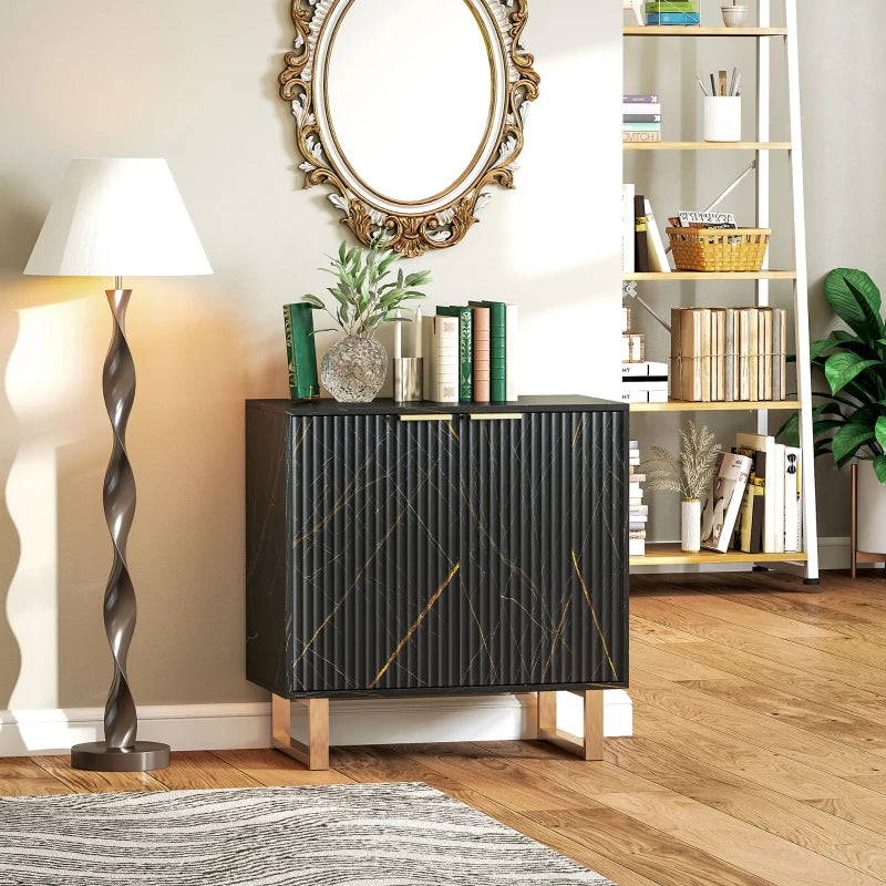 Elegant Black and Gold-Tone Storage Sideboard - Modern Design for Living Room, Dining Room, or Entryway