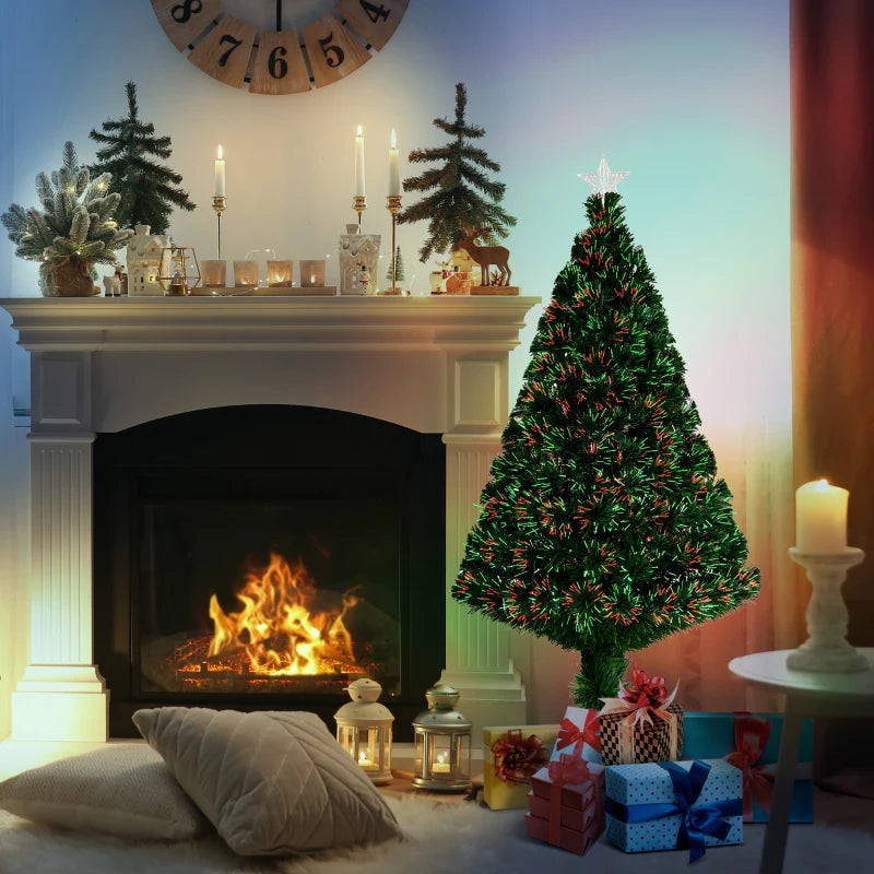 4FT Pre-Lit Fibre Optic Christmas Tree with Multi-Colour Lights & Tree Topper - Perfect Holiday Décor for Xmas