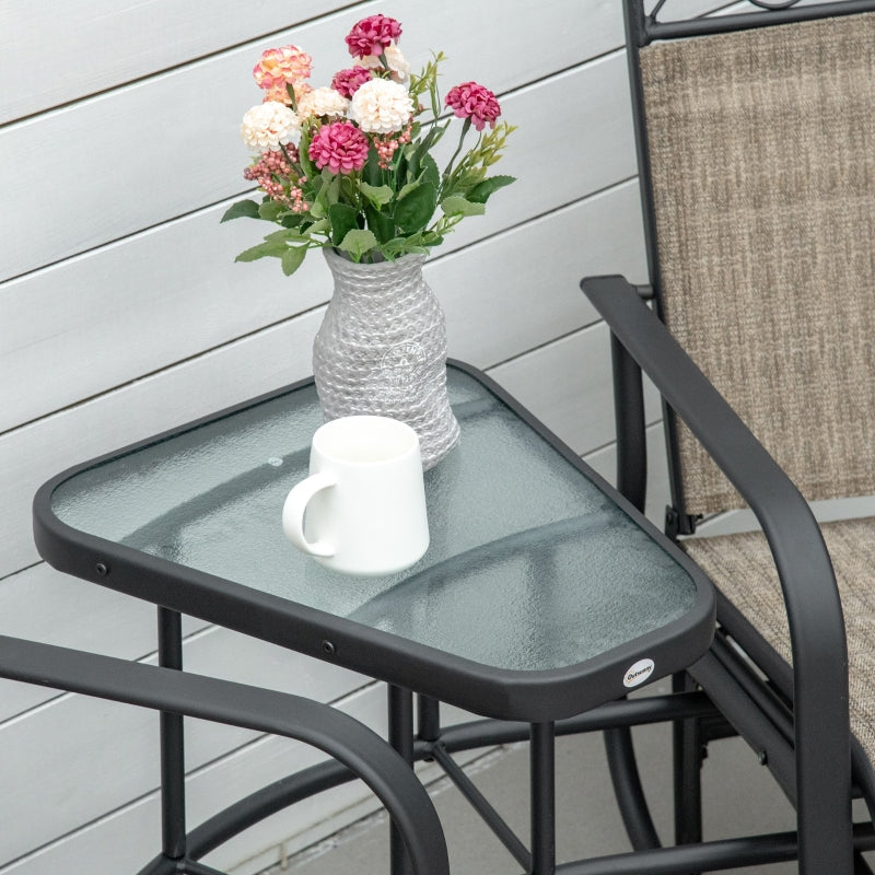 Brown Double Patio Glider Chair with Table - Outdoor 2 Seater Rocking Bench