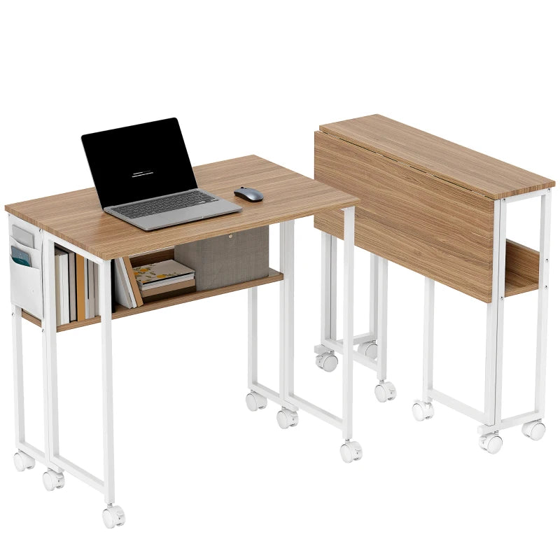 80 cm Drop Leaf Writing Desk - Natural Wood Finish, Space-Saving Home Office Table, Stylish and Functional Workstation