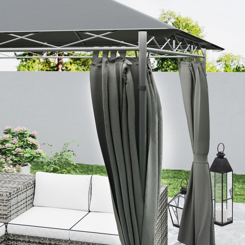 3 x 3 m Dark Grey Garden Gazebo with Double Roof, Curtains & Solar-Powered LED Lights - Outdoor Canopy Shelter for Patio & Deck