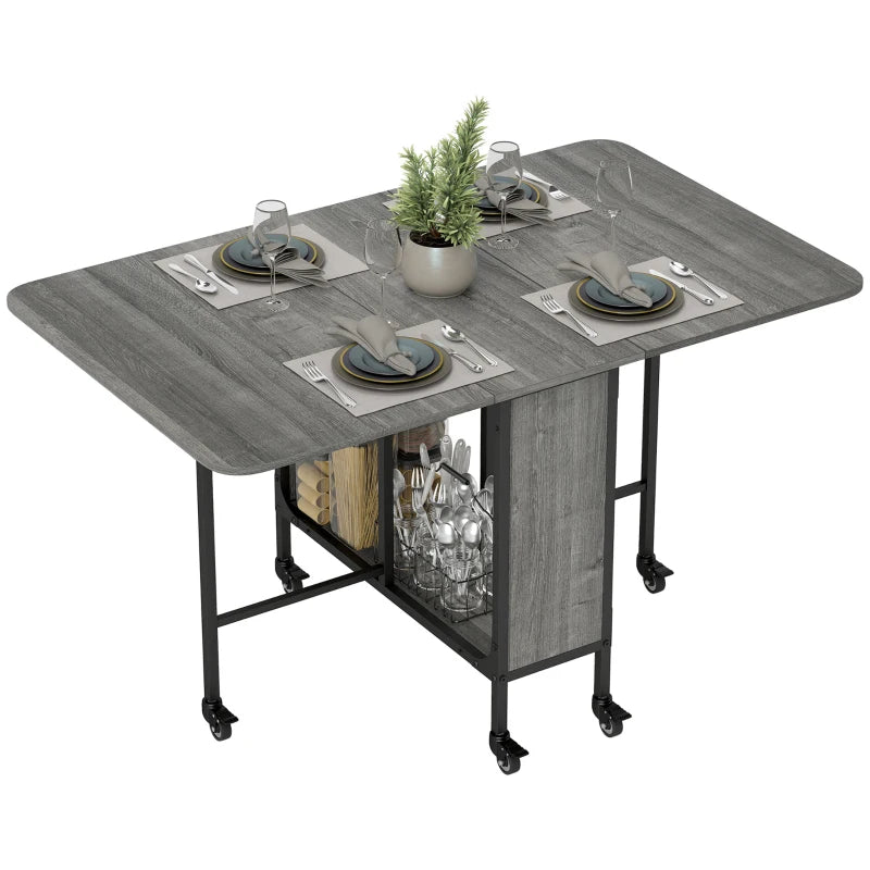 Stylish Six-Person Drop Leaf Dining Table in Grey and Black - Perfect for Small Spaces and Modern Homes