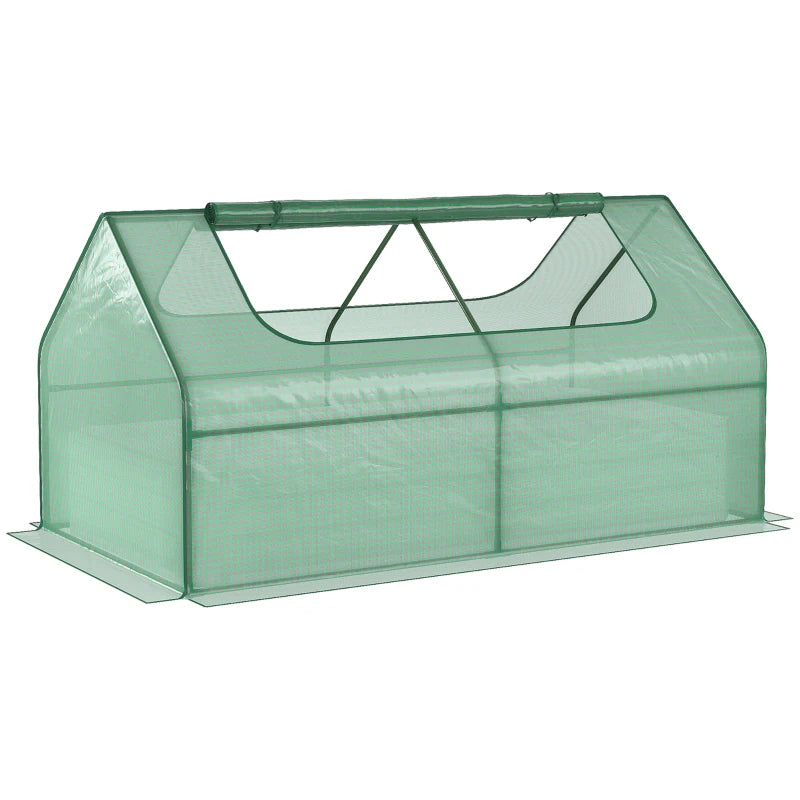 Green Steel Raised Garden Bed with Greenhouse, Planter Box & Roll-Up Window