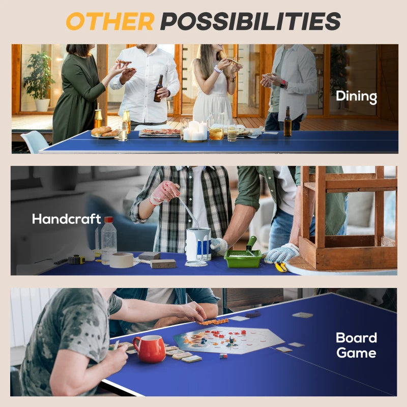 9FT Foldable Table Tennis Table with Cover Net Paddles Balls Blue