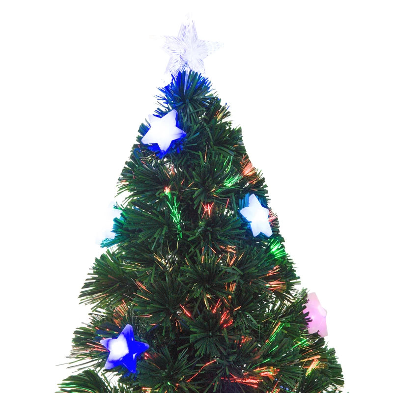 5FT Prelit Artificial Christmas Tree with Fibre Optic Star & LED Lights - Green Holiday Decoration for Indoor Parties