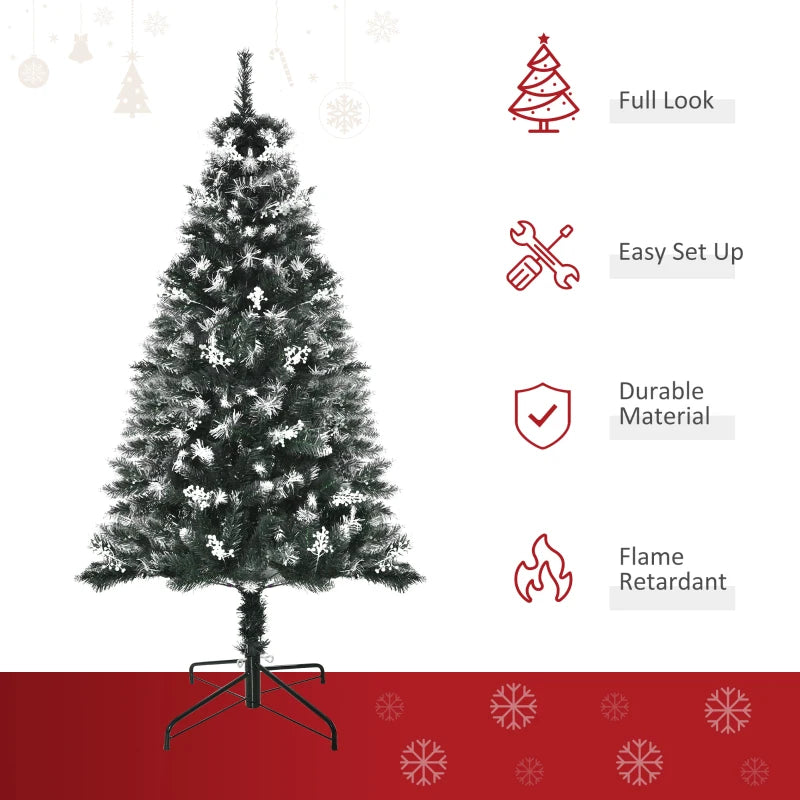 5FT Snow-Dipped Artificial Christmas Tree with White Berries & Star Topper | Indoor Holiday Decoration | Removable Stand