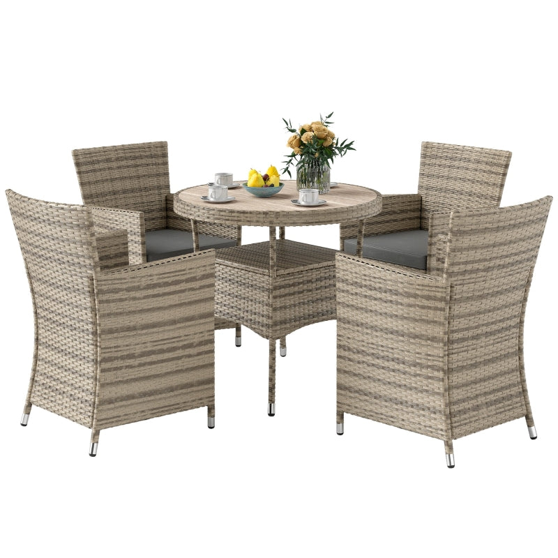 Grey Five-Piece Rattan Garden Furniture Set with Two-Tier Table for Outdoor Patio