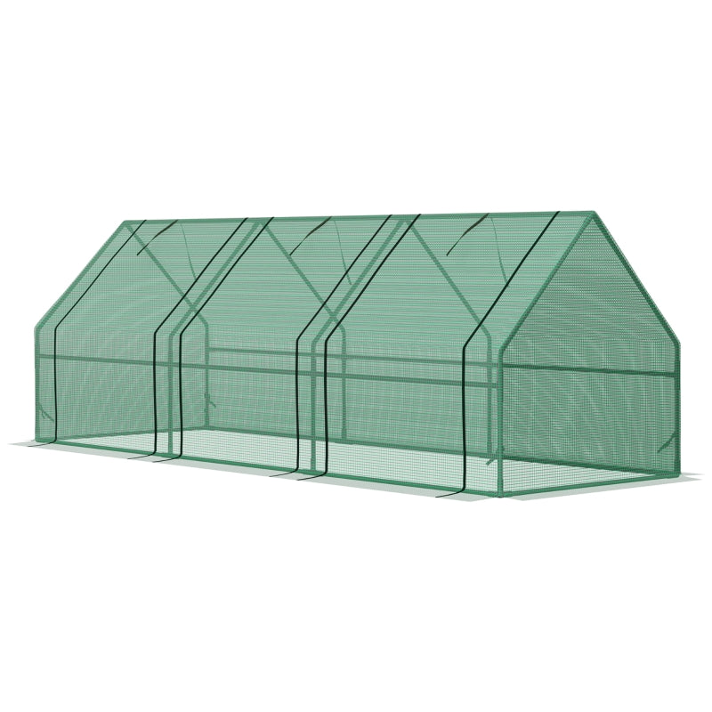Green Steel Frame Mini Small Greenhouse with Zipped Window, 270 x 90 x 90 cm