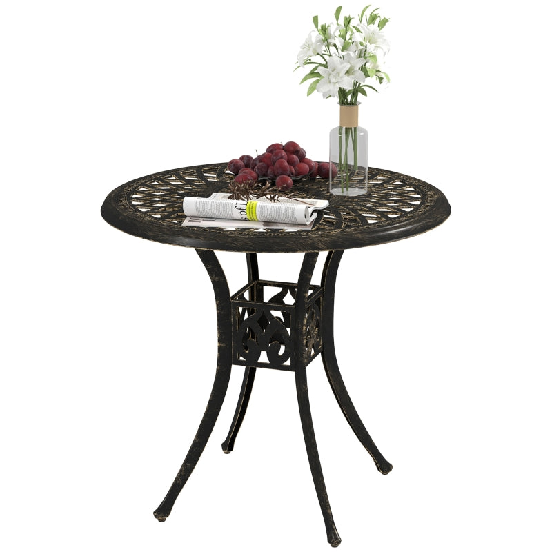 78 cm Round Bronze Tone Garden Dining Table with Parasol Hole - Antique Cast Aluminium Outdoor Table