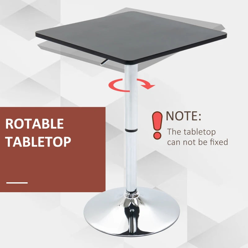 Modern Height Adjustable Counter Bar Table with 360° Swivel Top & Electroplated Metal Base - Black & Silver Pub Desk