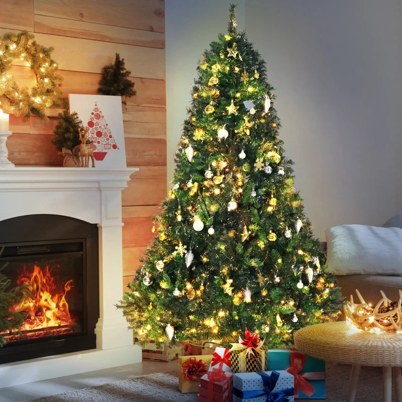 1.8m Pre-Lit Artificial Christmas Tree with 200 LED Lights, Decorative Balls & Metal Stand - Perfect Holiday Décor