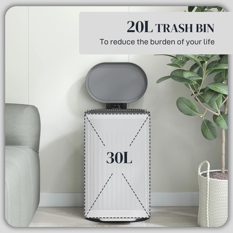 30L Grey Metal Kitchen Bin with Soft-Close Lid - Stylish and Durable Waste Container for Home and Office
