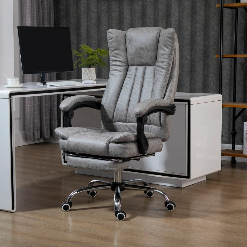 Vinsetto Grey Microfibre Home Office Chair - Reclining Desk Chair with Armrests, Swivel Wheels & Footrest