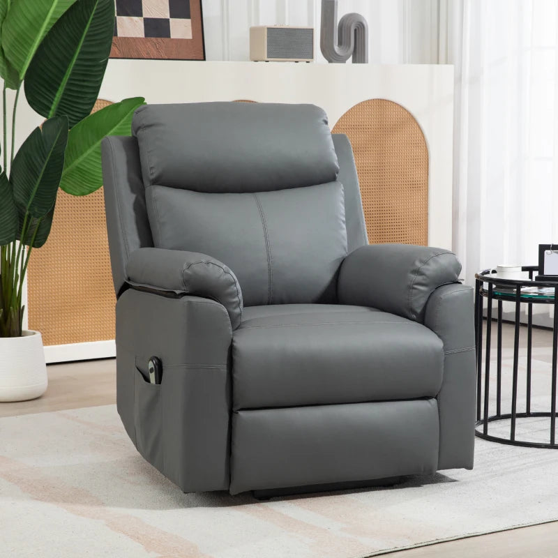 Charcoal Grey Faux Leather Electric Riser Recliner Chair with 70° Recline for Ultimate Comfort