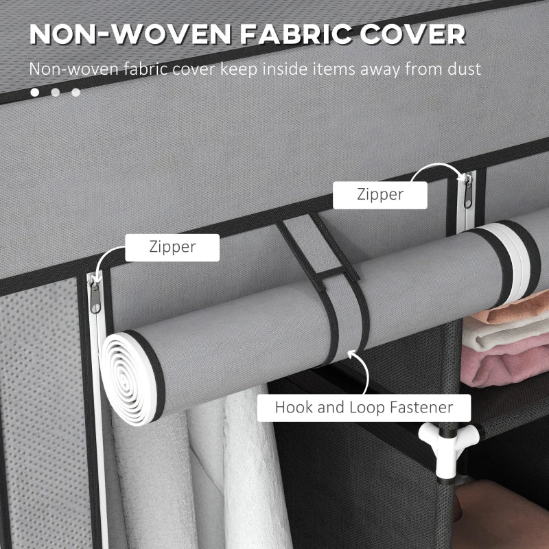 Portable Fabric Wardrobe with Shelves and Hanging Rails for Bedroom Storage Solutions