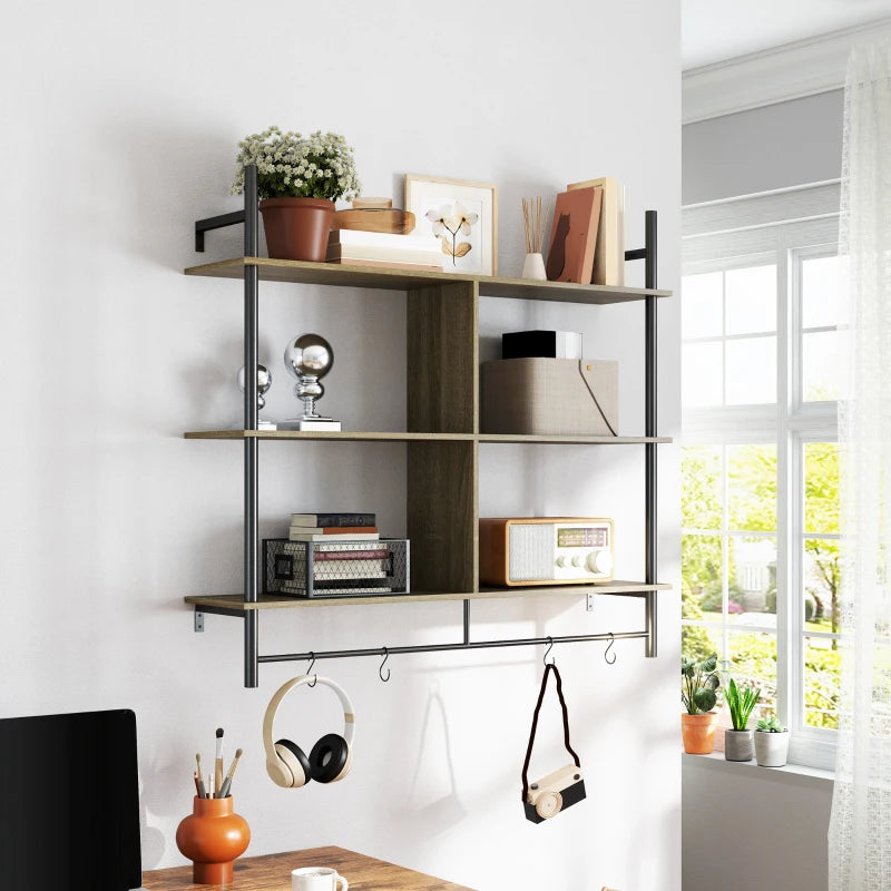Three-Tier Floating Shelf - Stylish Grey Wood Effect Wall Storage for Home Decor and Organization