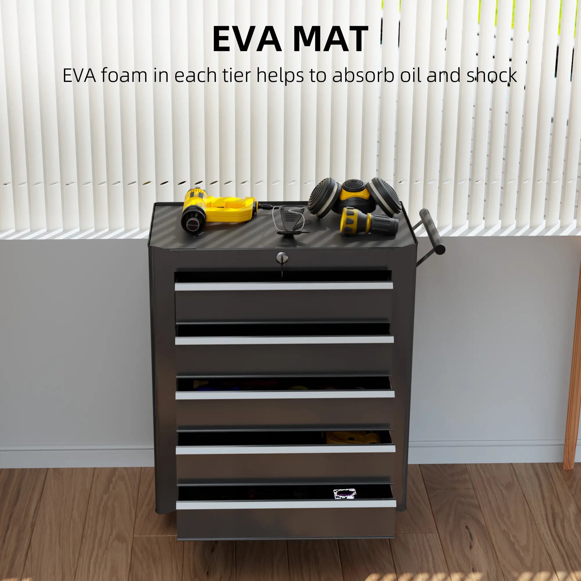 5-Drawer Tool Chest With Wheels - Steel Lockable Tool Storage Cabinet with Handle, 2 Keys for Garages & Workshops