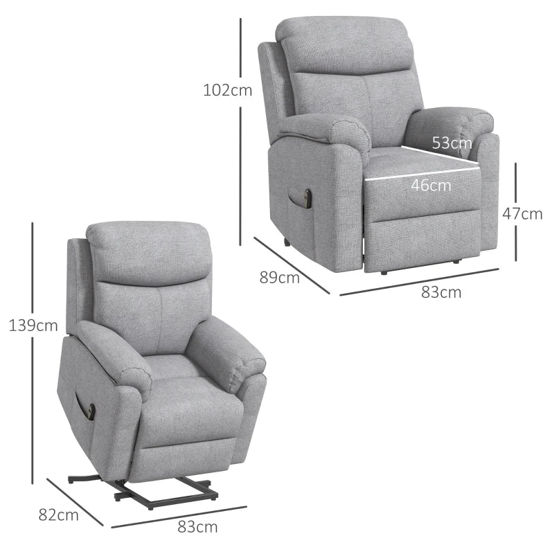 Electric Power Lift Recliner Chair for Elderly, Overstuffed Linen Fabric Armchair with Remote Control and Side Pockets, Grey