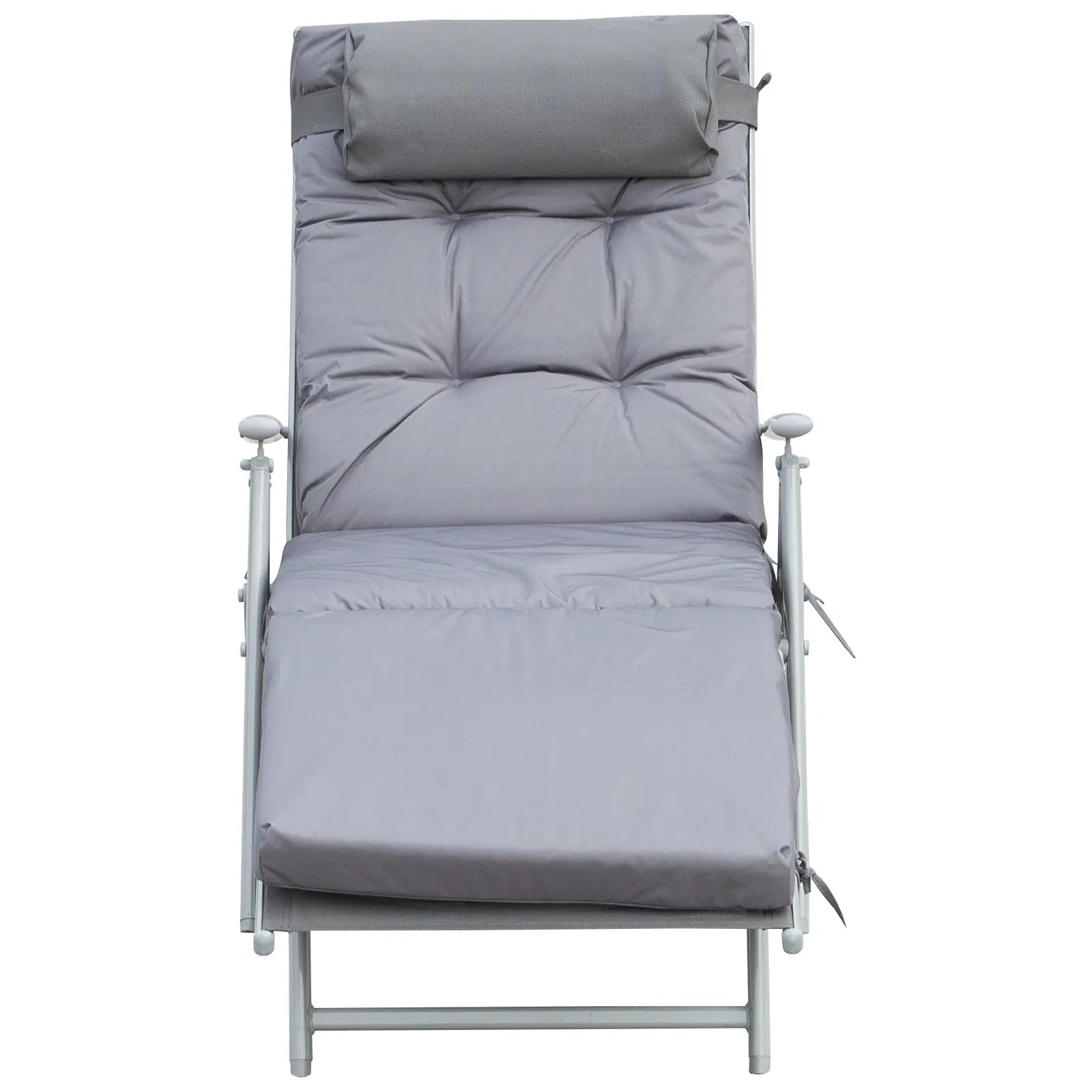Grey Padded Sun Lounger With Pillow - Foldable