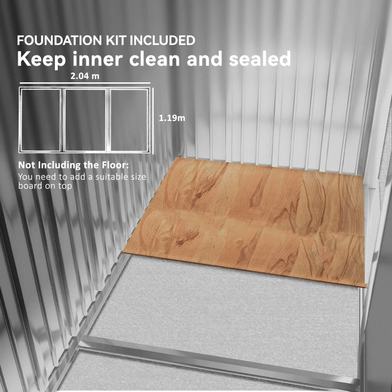 7ft x 4ft Light Brown Metal Storage Shed With Lockable Double Doors & Floor Foundation Kit