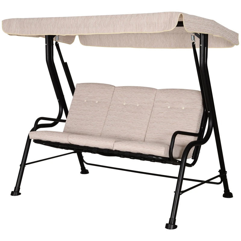Beige 3-Seater Outdoor Garden Swing Chair with Canopy