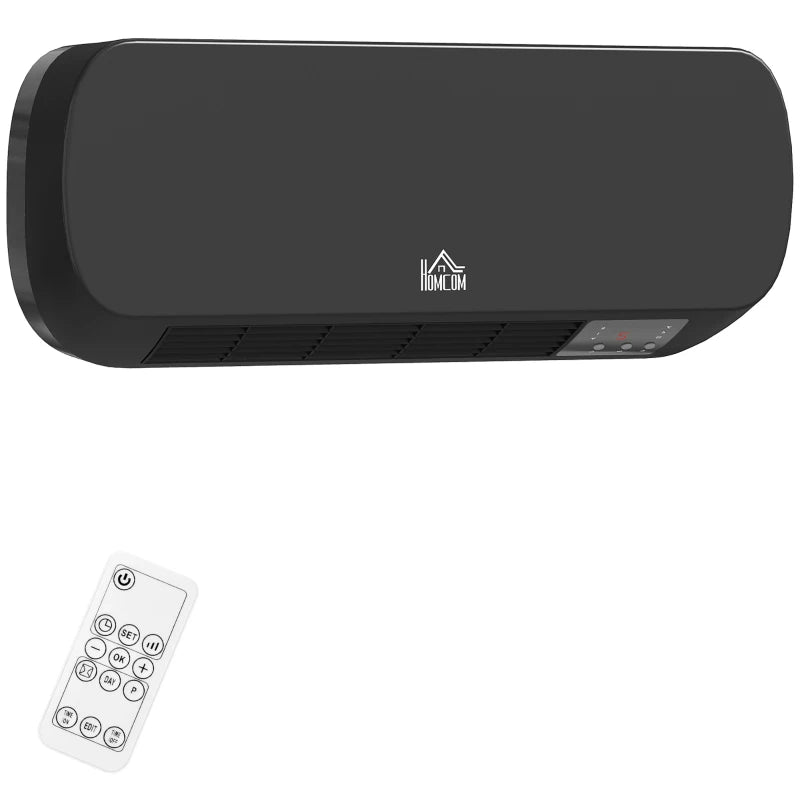 2000W Wall Mounted Ceramic Space Heater Adjustable Temperature Range 10-49°C Black Finish