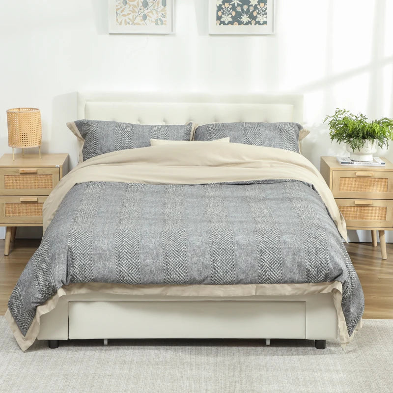 Cream Double Ottoman Bed Frame with Front Drawer for Stylish Storage Solutions