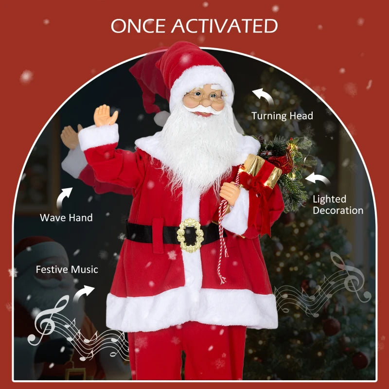 Life Size Voice-Activated Santa Claus Christmas Decoration with Twinkling LED Lights - Festive Red Holiday Decor