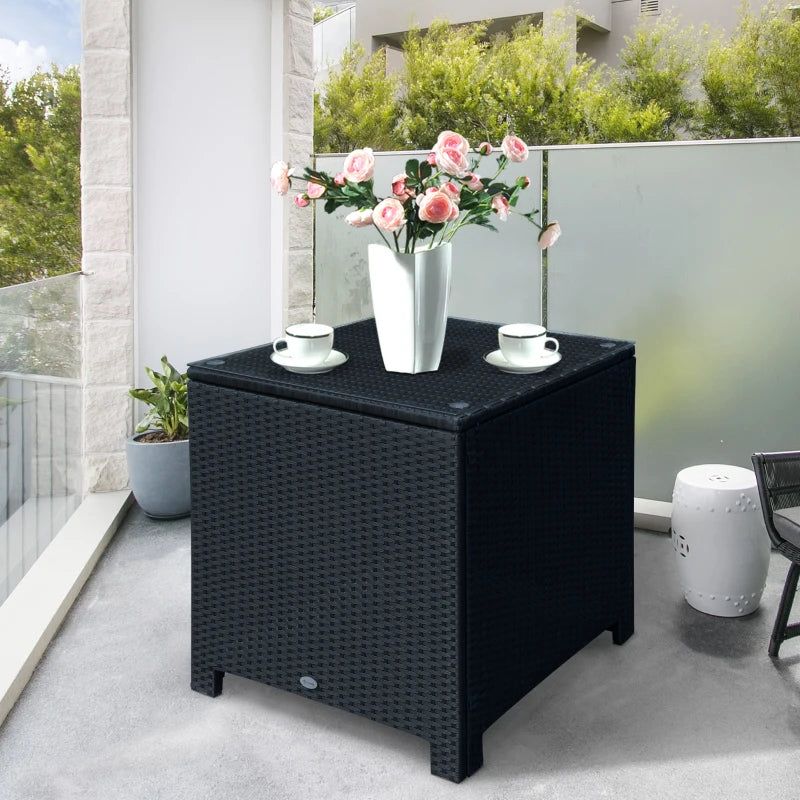 Black PE Wicker Rattan Garden Side Table with Foot Pads