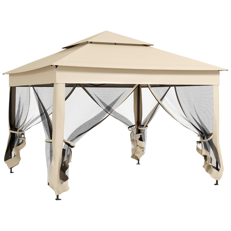 3x3m Cream White Pop Up Gazebo with Double Roof and Netting