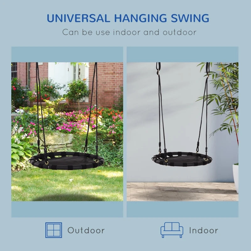 Black Kids Nest Swing Seat - 23.5 Inch Round Hanging Tree Toy