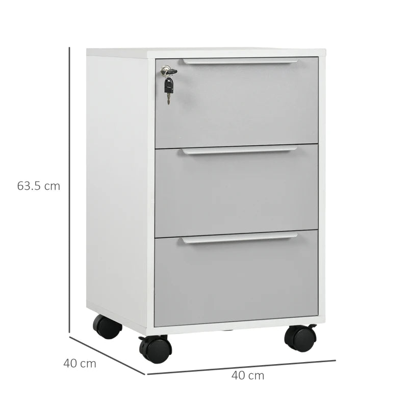 Secure Three-Drawer Locking Filing Cabinet in Stylish Grey and White - Perfect for Home or Office Organization