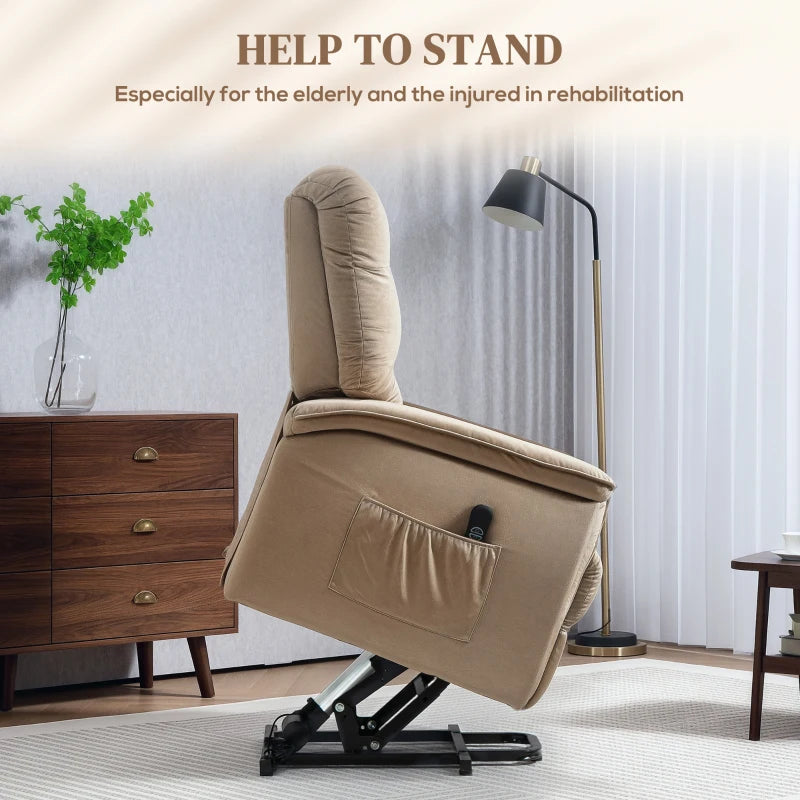 Velvet Electric Lift Recliner Chair in Brown for Ultimate Comfort and Support