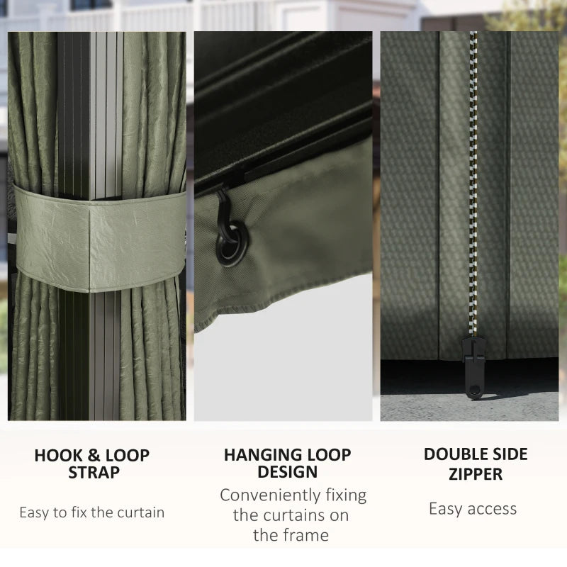 3m x 4m Hardtop Gazebo Canopy - Dark Grey Aluminium Pavilion with Metal Roof, Netting & Curtains