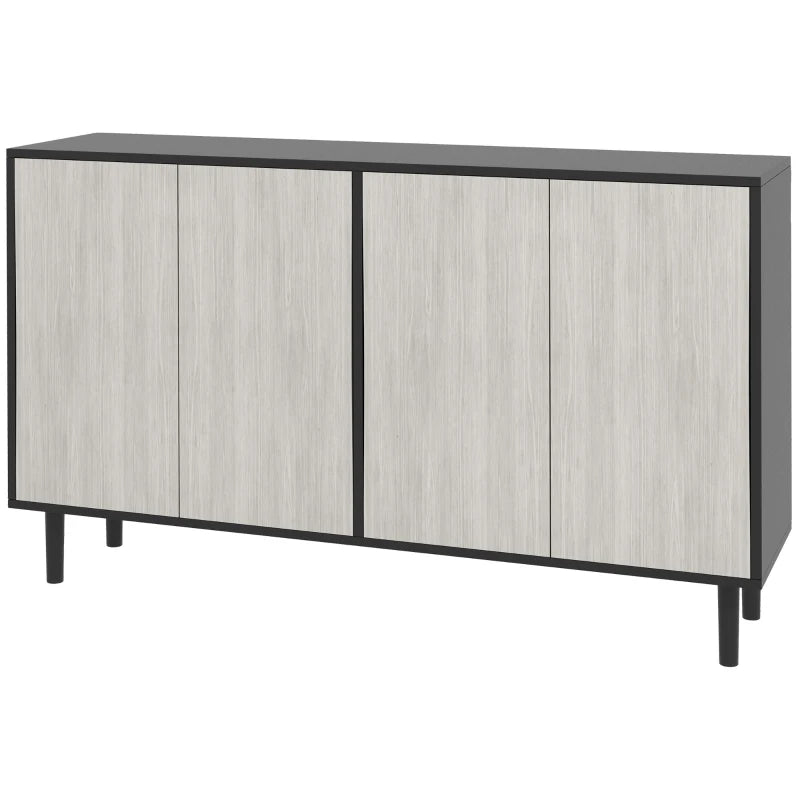 Stylish Black Kitchen Sideboard Storage Cabinet with Adjustable Shelves, 4 Doors & Pine Wood Legs for Living Room