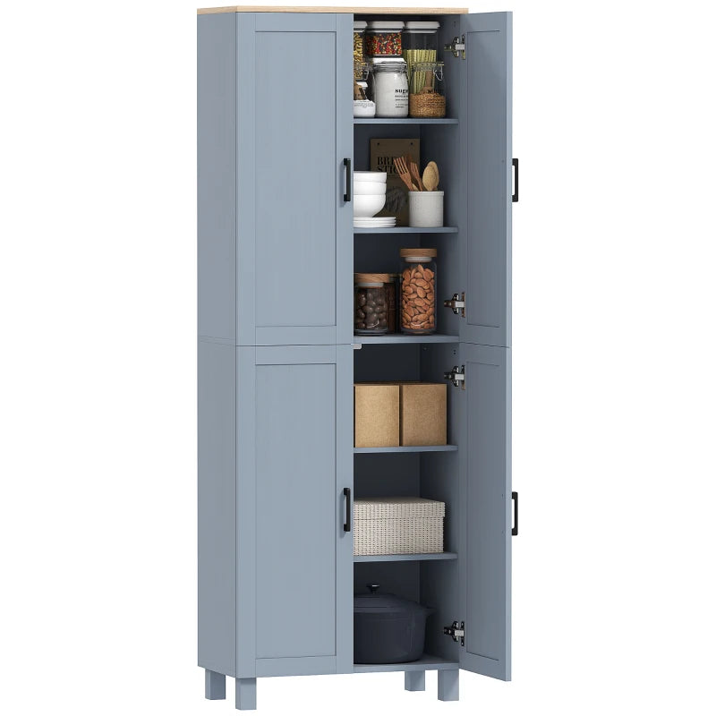Freestanding Kitchen Cupboard 4-Door Storage Cabinet with Adjustable Shelves Modern Kitchen Pantry 170cm Grey Wood Effect