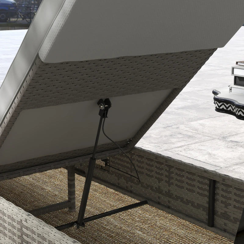 Light Grey Rattan Sun Lounger with Adjustable Backrest