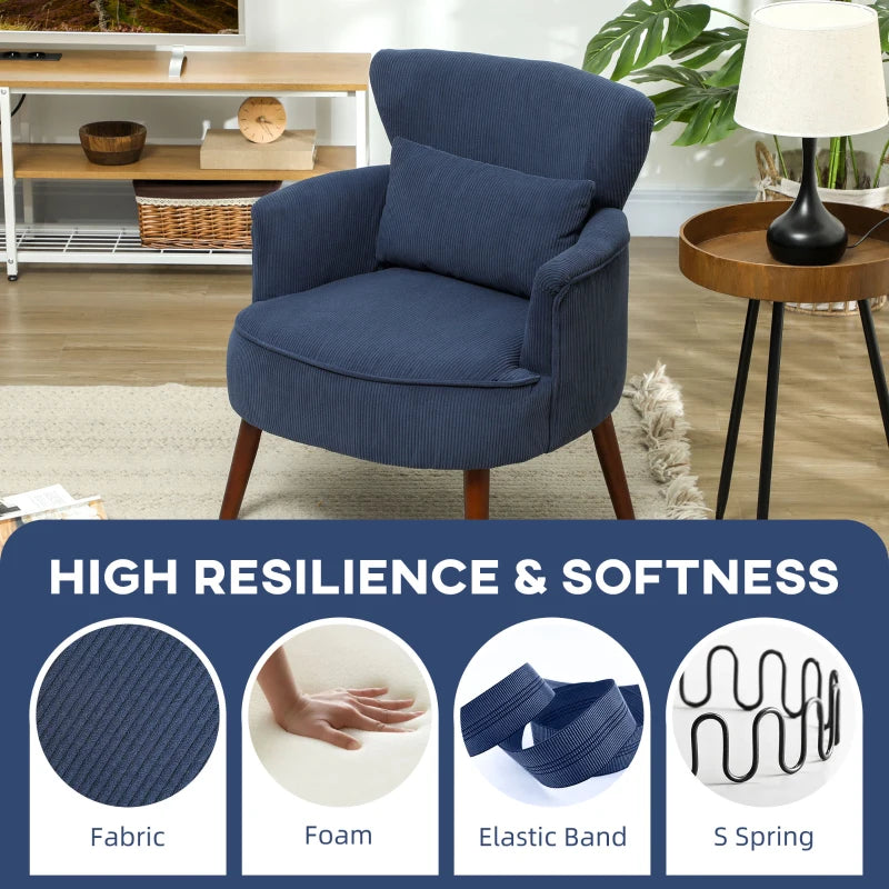 Blue Corduroy Retro Accent Chair for Stylish Living Room Decor