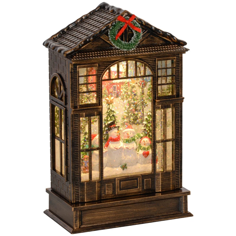 Bronze Tone Christmas Snow Globe Lantern with Lights - Musical Glitter Swirling Decoration, Battery Operated Holiday Gift