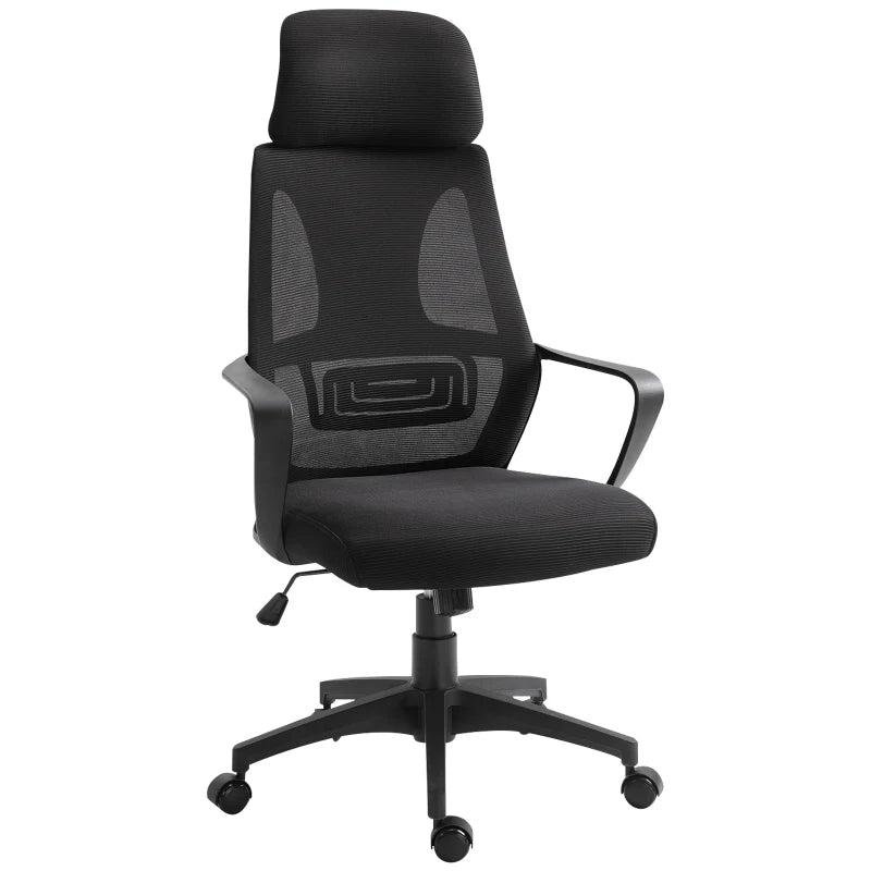 High Back Office Chair with Headrest Adjustable Height Ergonomic Mesh Design for Home and Office Black