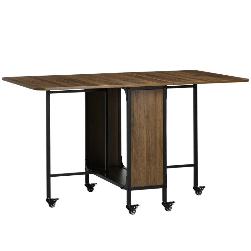 Stylish Six-Person Drop Leaf Dining Table in Brown and Black - Perfect for Small Spaces and Family Gatherings