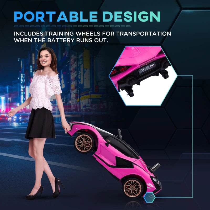 Lamborghini Sian 12V Electric Car for Kids - Licensed Toy with Remote Control, Music, Lights & MP3 - Pink, Ages 3-5